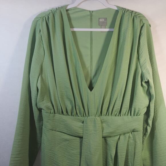 ASOS DESIGN Plunge Mini Dress with Wrap Drape Skirt Sage Green Size 10 - Picture 4 of 9